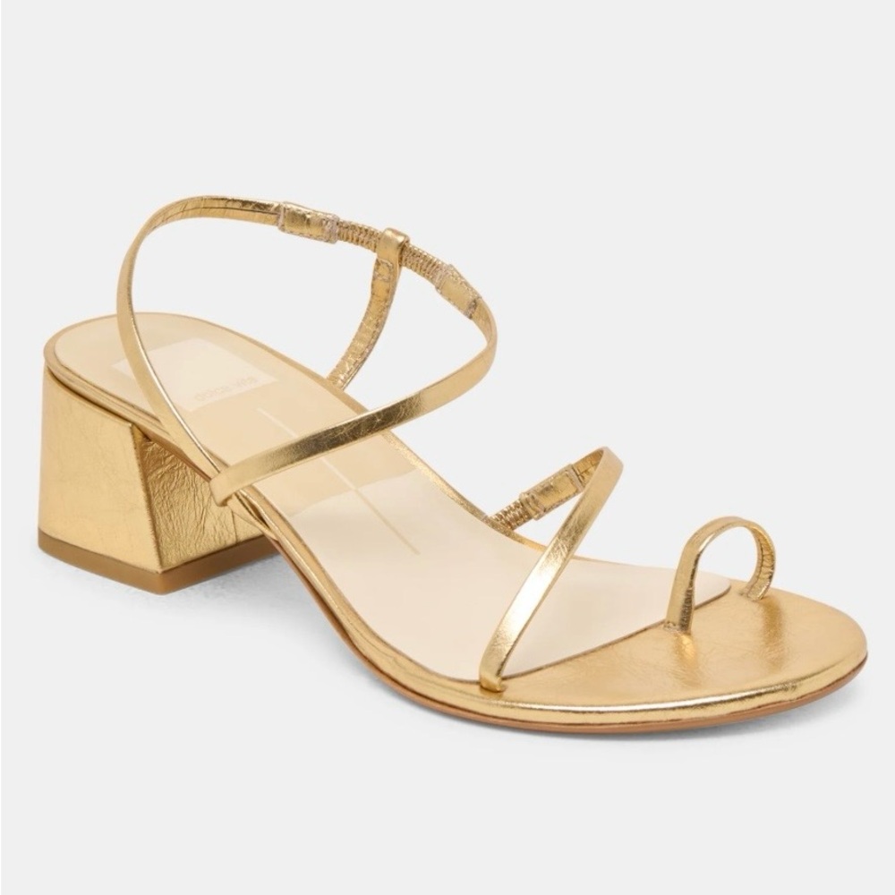 Dolce Vita Metallic Gold Strappy Block Heel Sandals